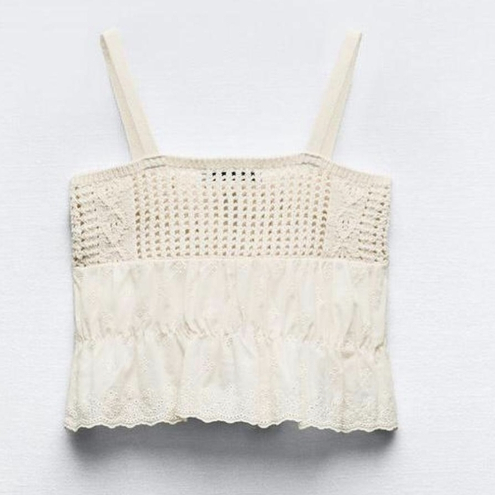 Zara Mixed Knit Top With Ties Sz M NWOT - Picture 5 of 10
